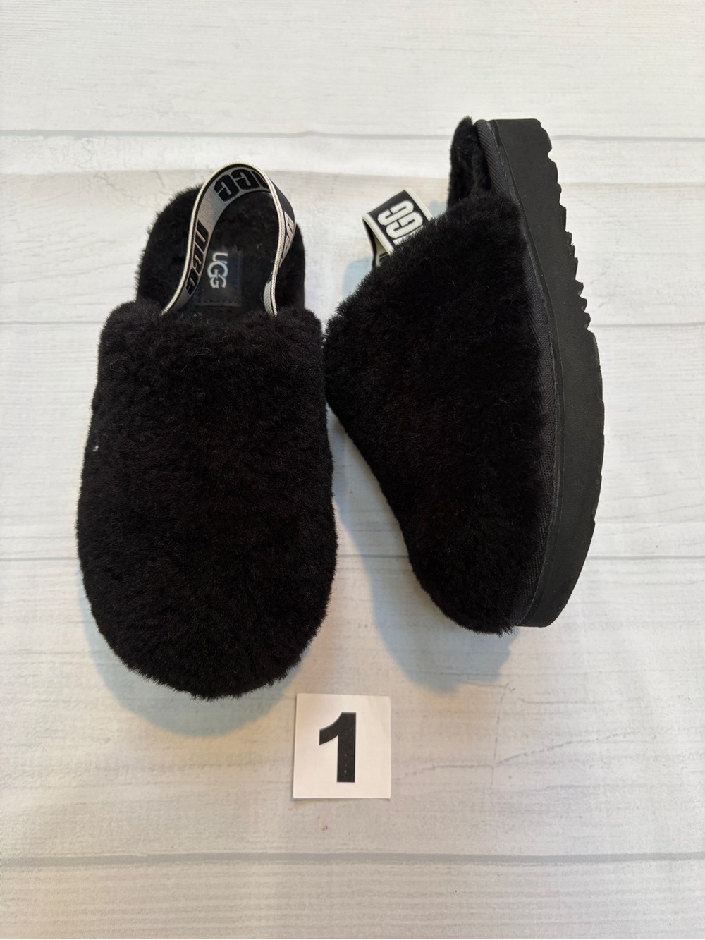 UGG Black Fuzzy Slingback Clogs